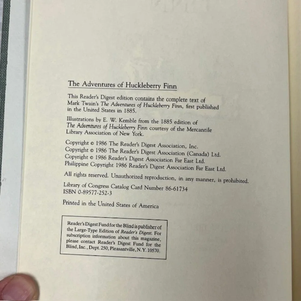 Mark Twain The Adventures of Huckleberry Finn Reader's Digest Hardcover 1986